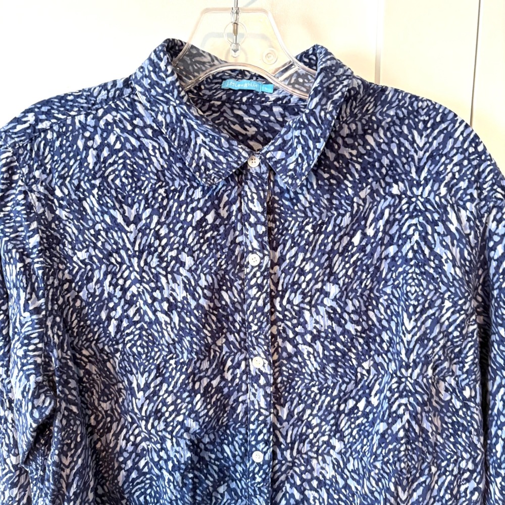 J.‎ McLaughlin Women's Blue Abstract Patterned Button Front Shirt in Size L - Picture 3 of 11